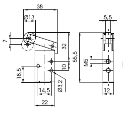 M5 3/2 Roller Valve Dimensions